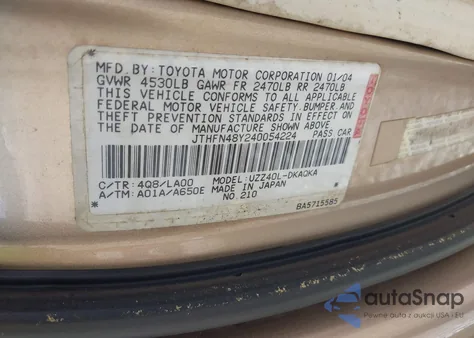 2004 Lexus Sc 430 z USA, uszkodzony, nr VIN JTHFN48Y240054224